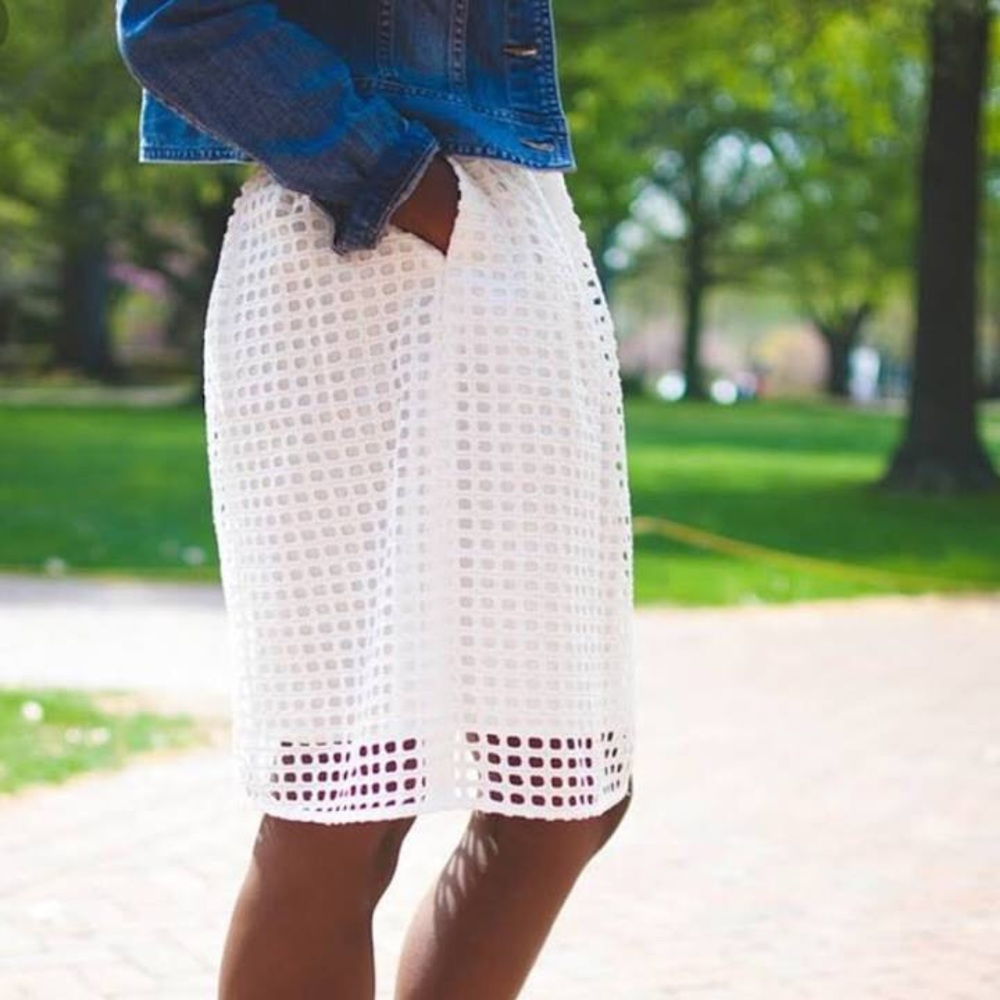 LOFT White Eyelet Skirt Flare Midi